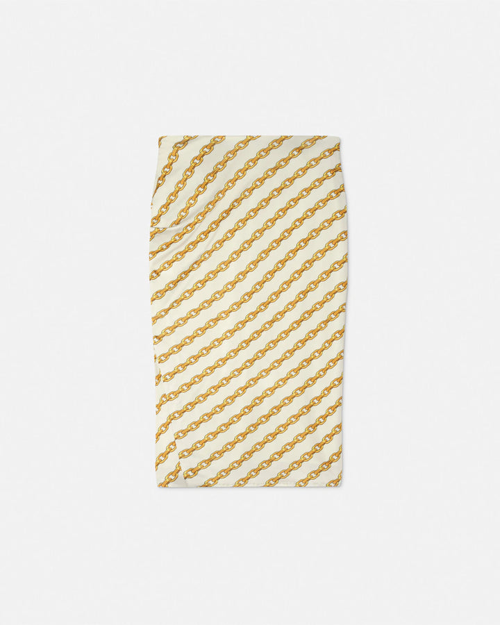 VERSACE CHAIN STRIPES GATHERED MIDI SKIRT