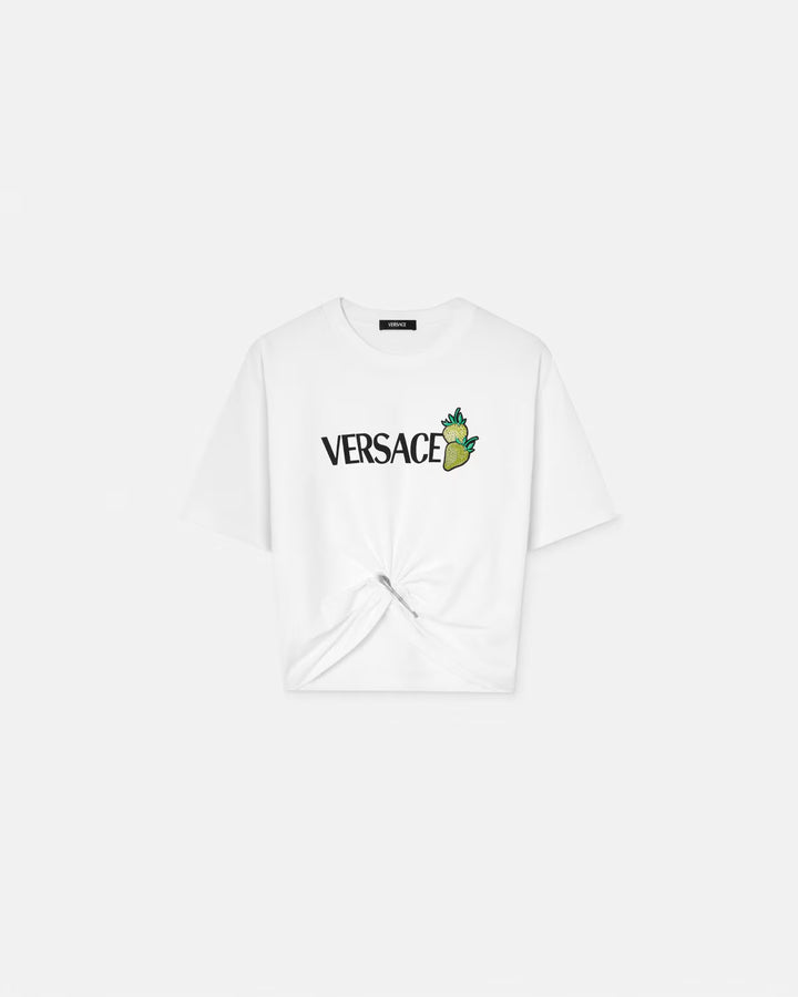 Versace Strawberry Garden Safety Pin Crop T-Shirt