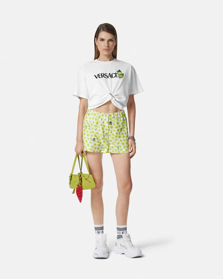 Versace Strawberry Garden Safety Pin Crop T-Shirt