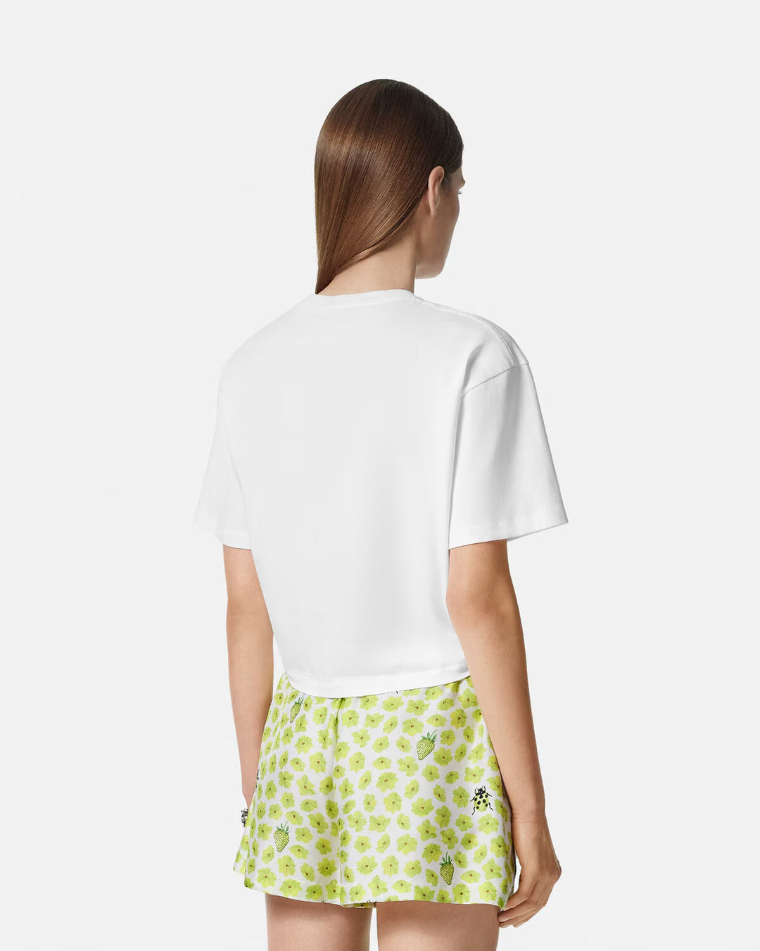 Versace Strawberry Garden Safety Pin Crop T-Shirt