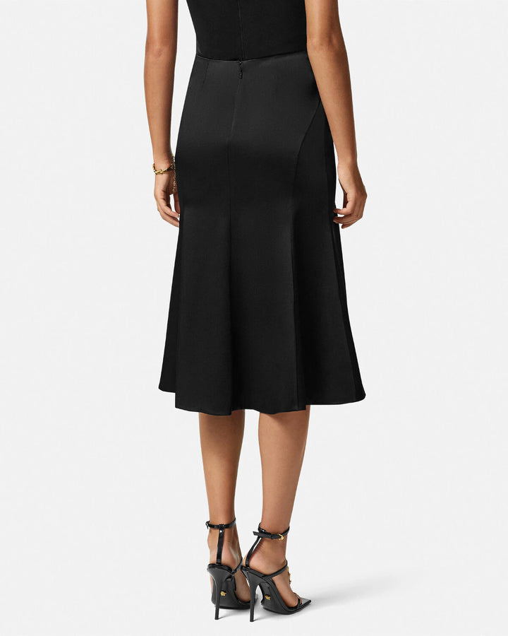VERSACE SAFETY PIN FLOWY SATIN MIDI SKIRT