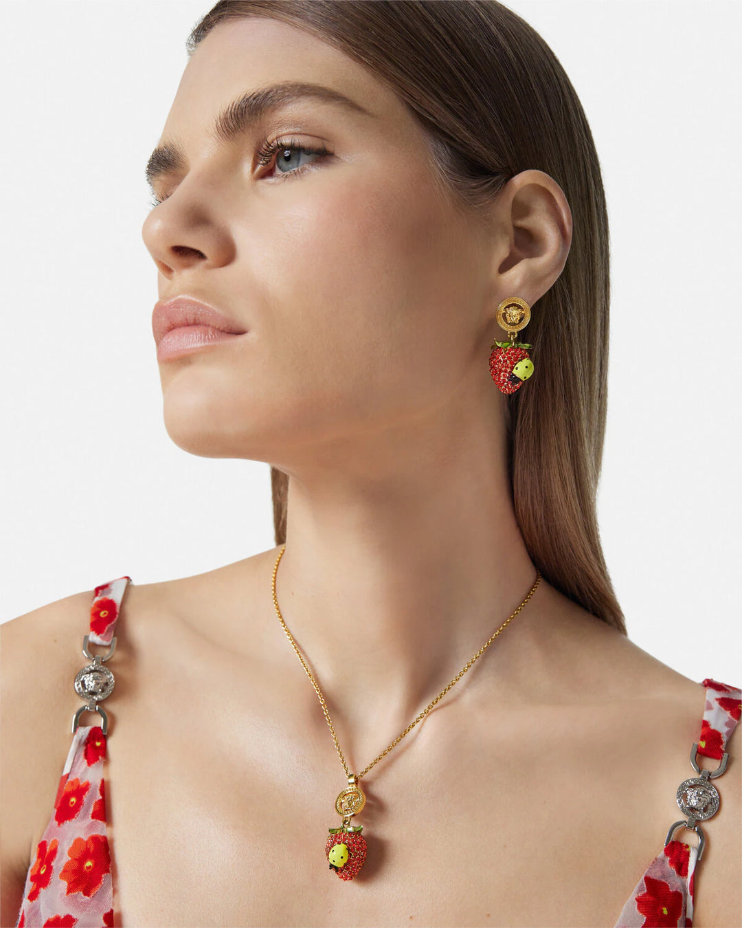 VERSACE STRAWBERRY GARDEN PENDANT NECKLACE