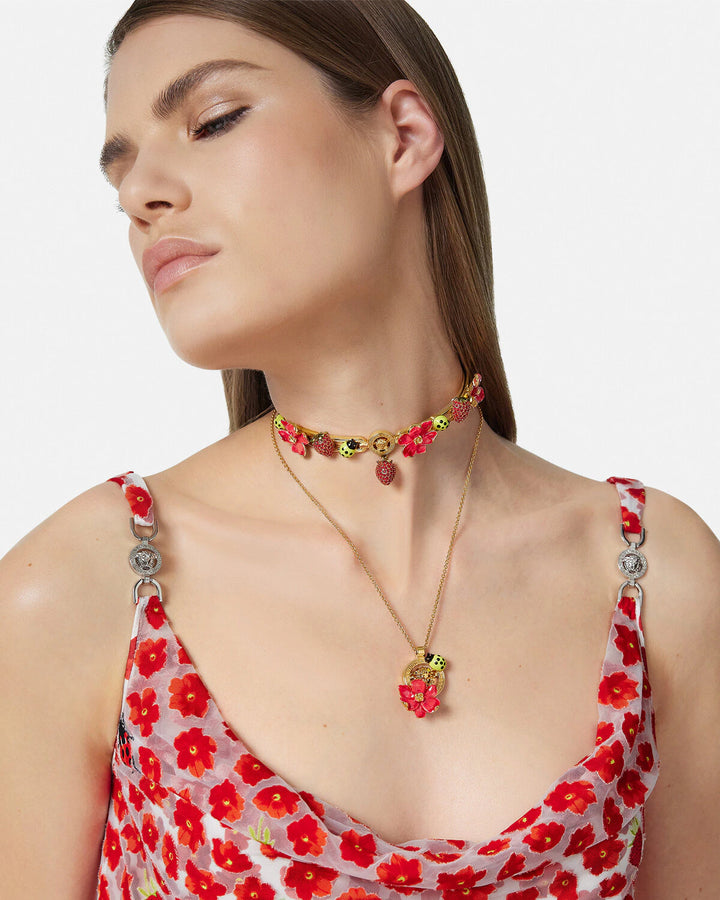 VERSACE STRAWBERRY GARDEN PENDANT NECKLACE