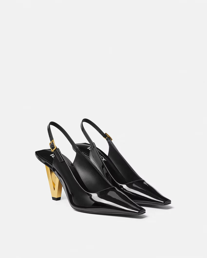 VERSACE V2025 Patent Slingback Pumps 85 mm