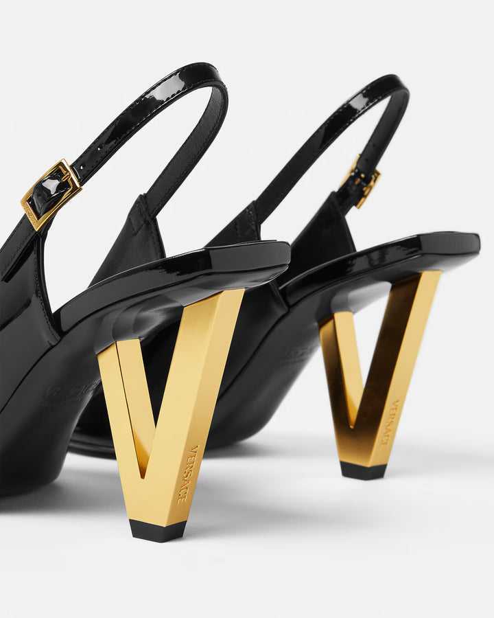 VERSACE V2025 Patent Slingback Pumps 85 mm