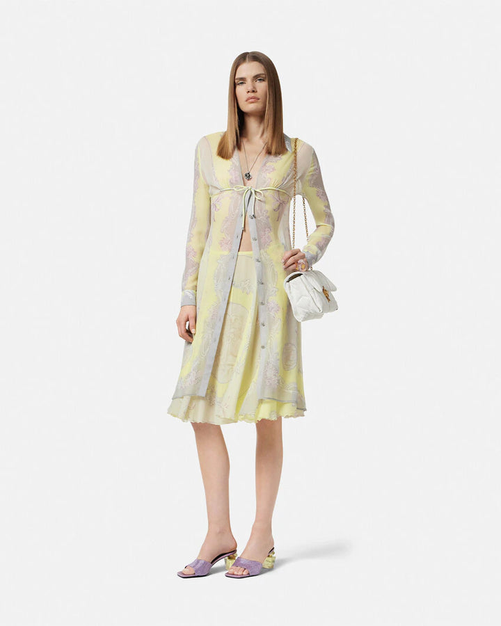 VERSACE CAMEO SILK CRÊPE MIDI SHIRT DRESS