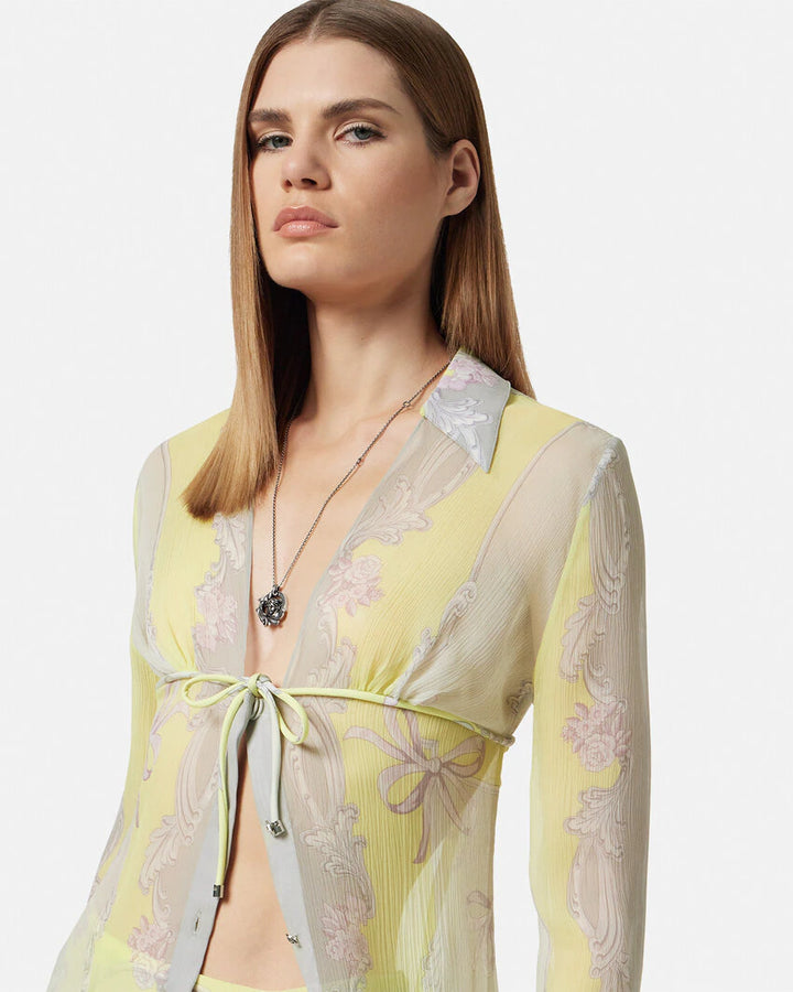 VERSACE CAMEO SILK CRÊPE MIDI SHIRT DRESS