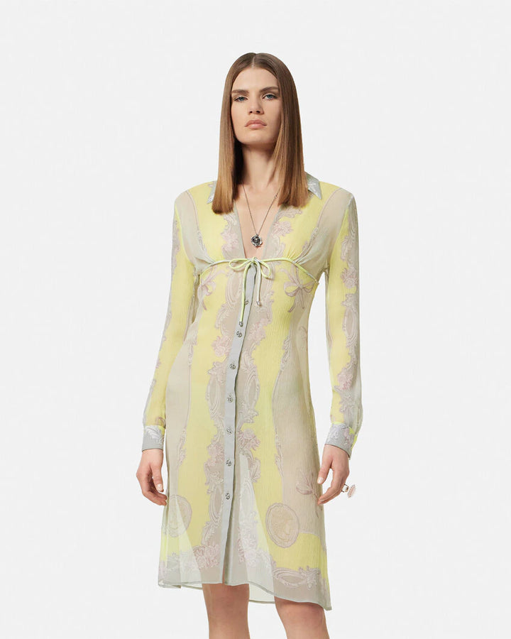 VERSACE CAMEO SILK CRÊPE MIDI SHIRT DRESS