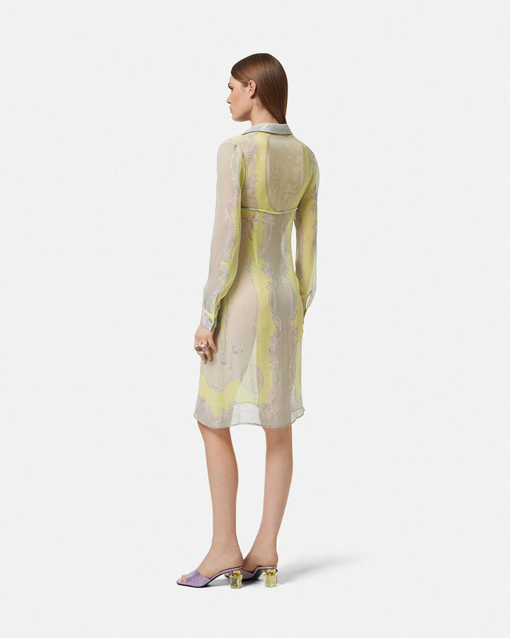 VERSACE CAMEO SILK CRÊPE MIDI SHIRT DRESS