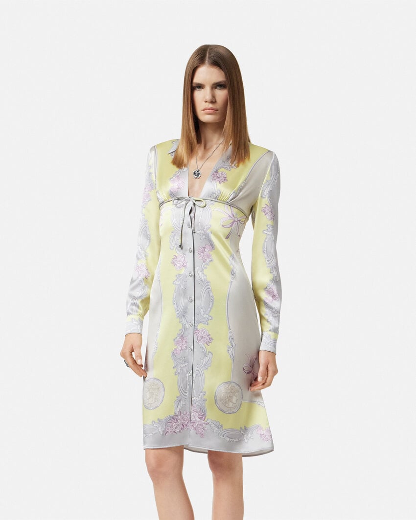 VERSACE CAMEO SILK MIDI SHIRT DRESS