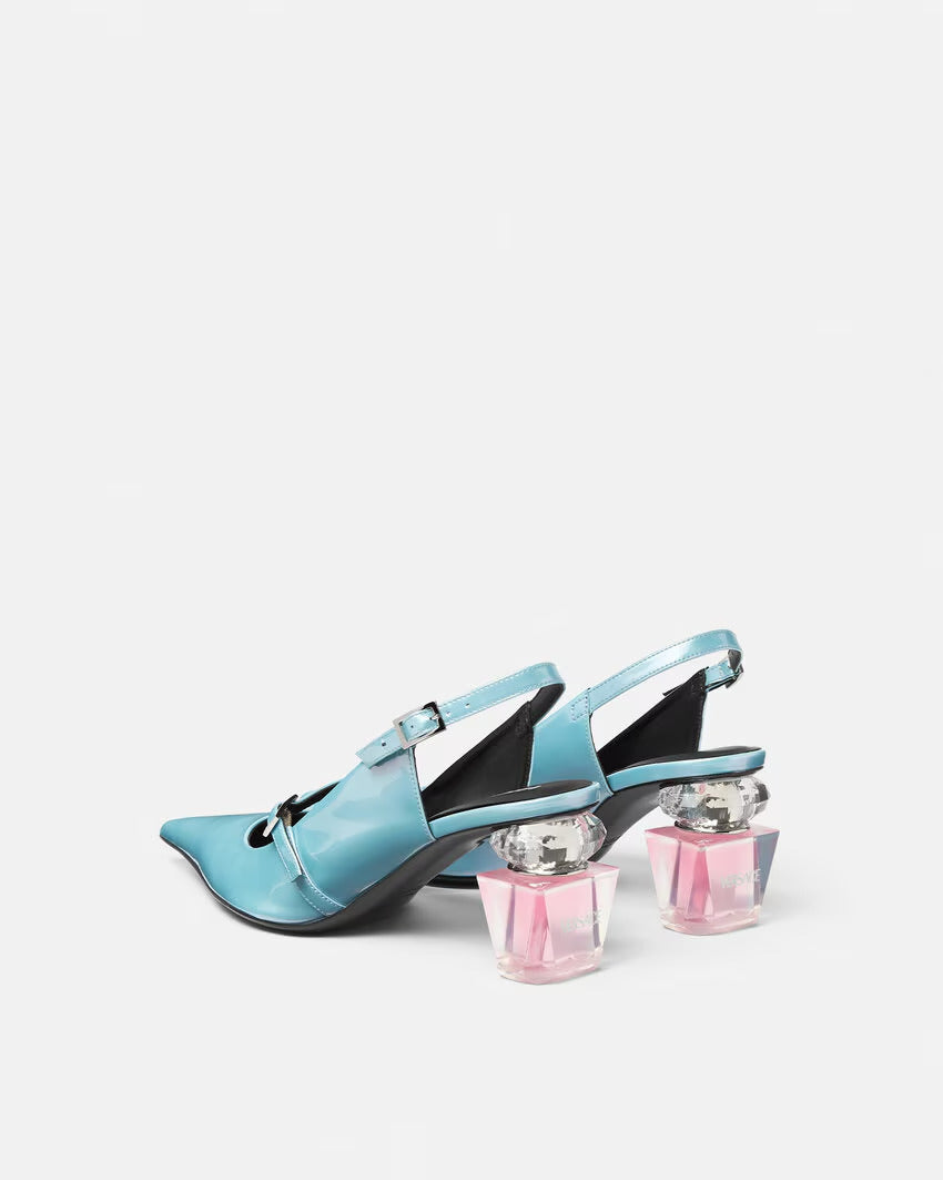 VERSACE Bright Crystal Patent Slingback Pumps 70 mm