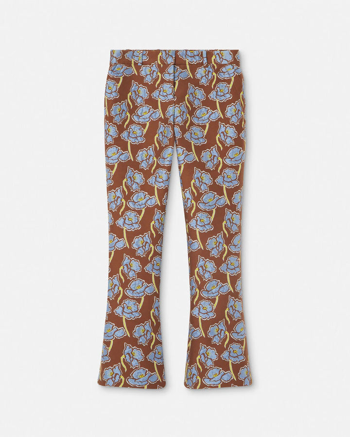 VERSACE POPPIES JACQUARD CROP FLARED PANTS