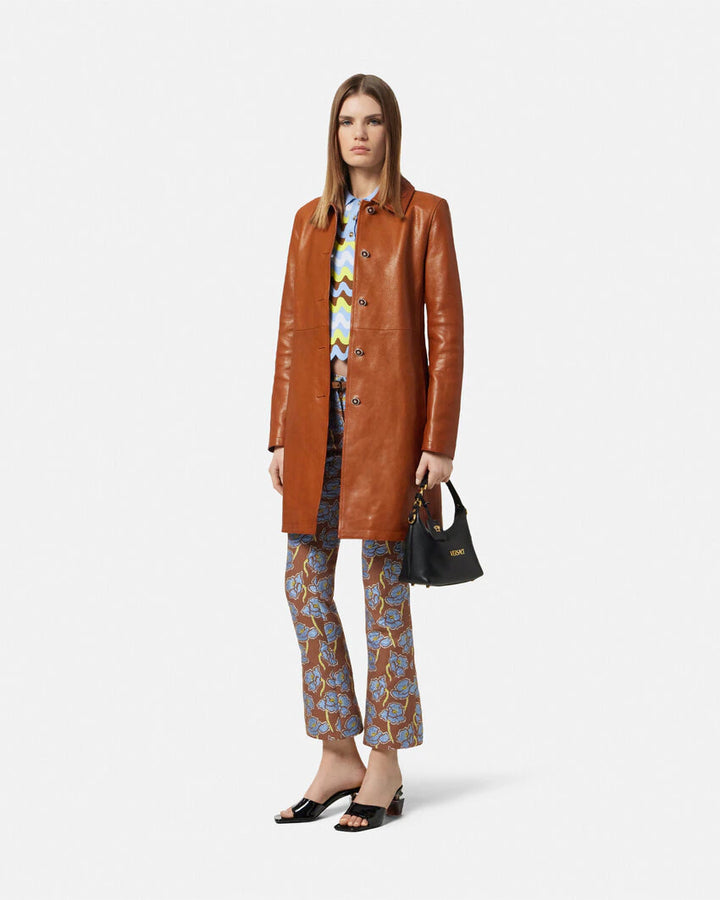 VERSACE POPPIES JACQUARD CROP FLARED PANTS