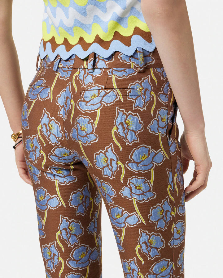 VERSACE POPPIES JACQUARD CROP FLARED PANTS