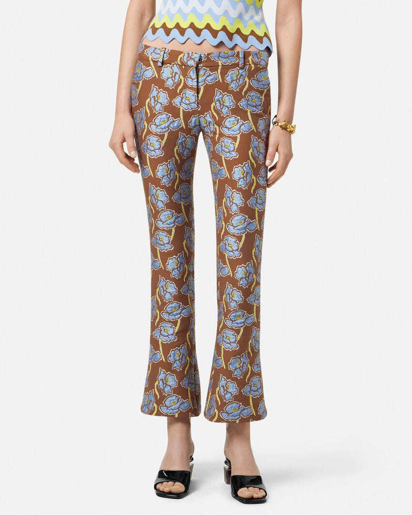 VERSACE POPPIES JACQUARD CROP FLARED PANTS