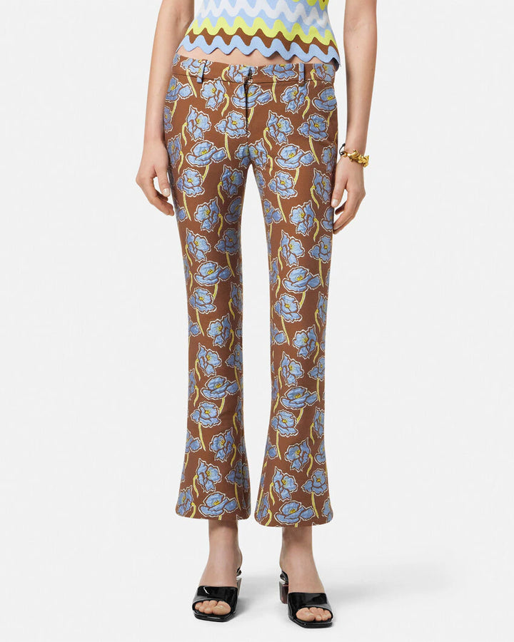 VERSACE POPPIES JACQUARD CROP FLARED PANTS