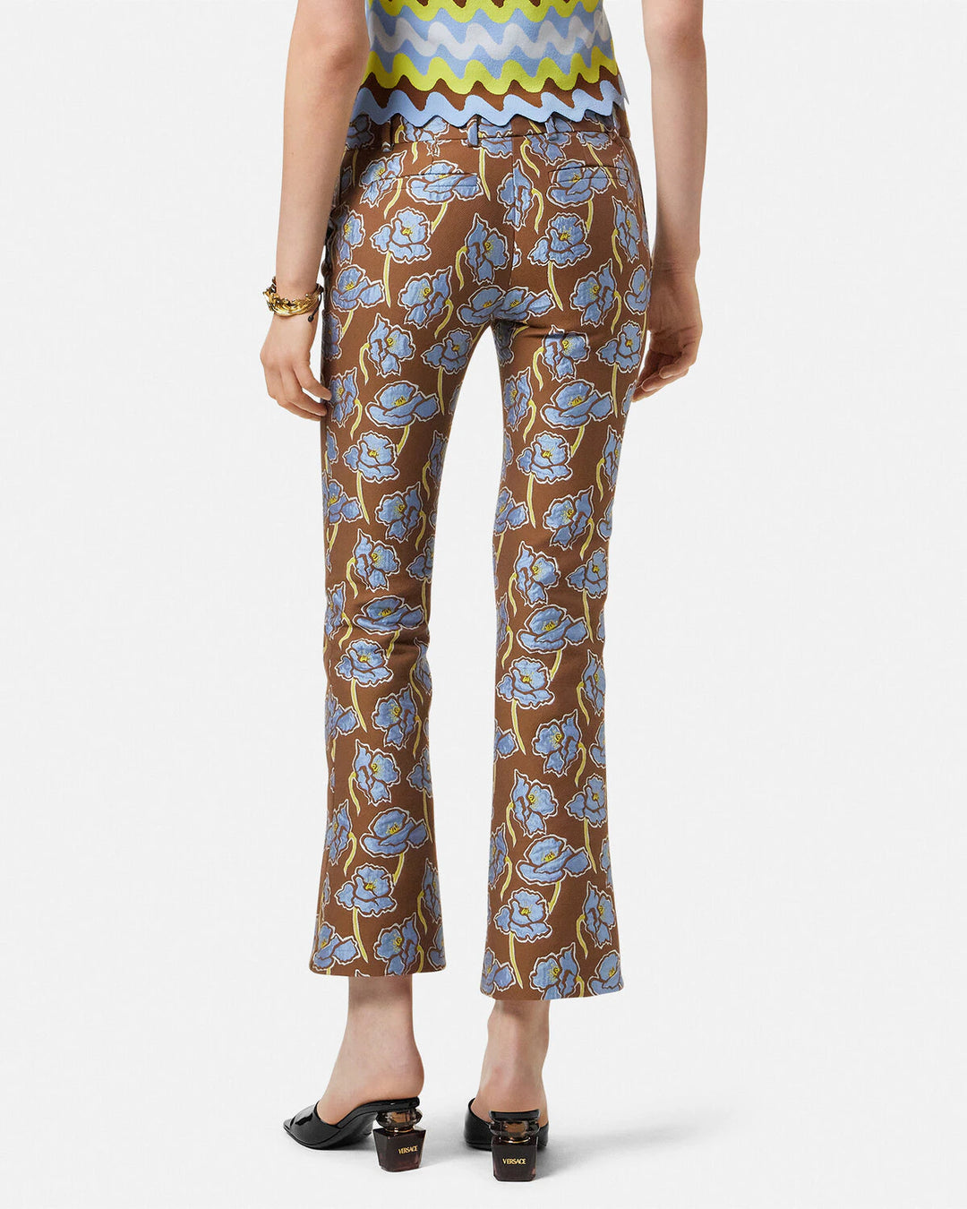 VERSACE POPPIES JACQUARD CROP FLARED PANTS