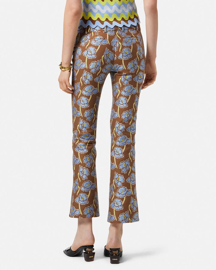 VERSACE POPPIES JACQUARD CROP FLARED PANTS