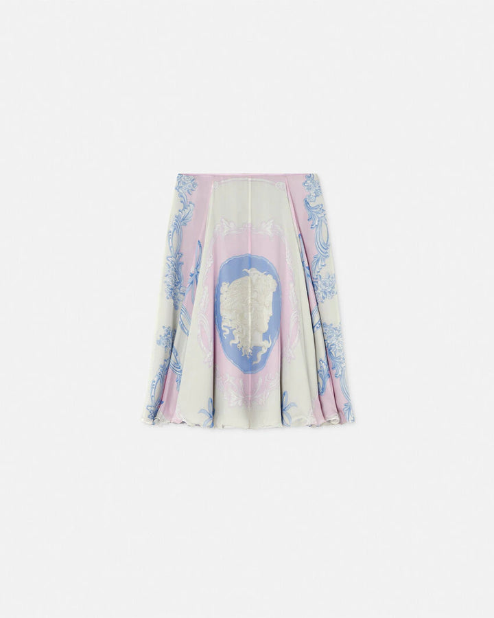 VERSACE CAMEO SILK CRÊPE FLOWY MIDI SKIRT