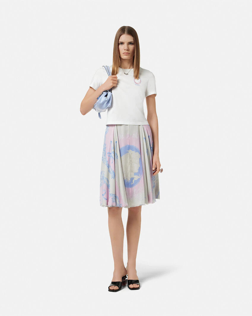 VERSACE CAMEO SILK CRÊPE FLOWY MIDI SKIRT
