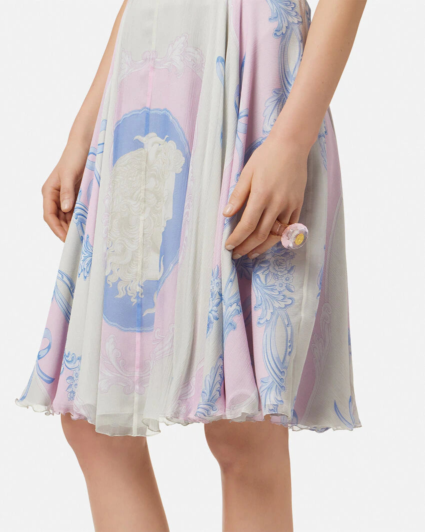 VERSACE CAMEO SILK CRÊPE FLOWY MIDI SKIRT