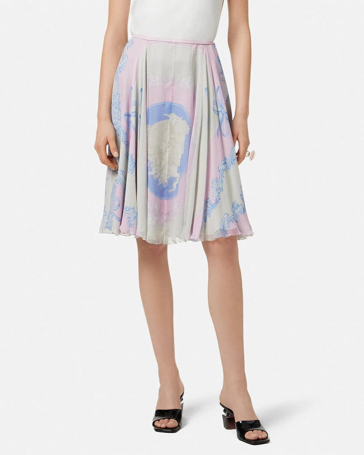 VERSACE CAMEO SILK CRÊPE FLOWY MIDI SKIRT