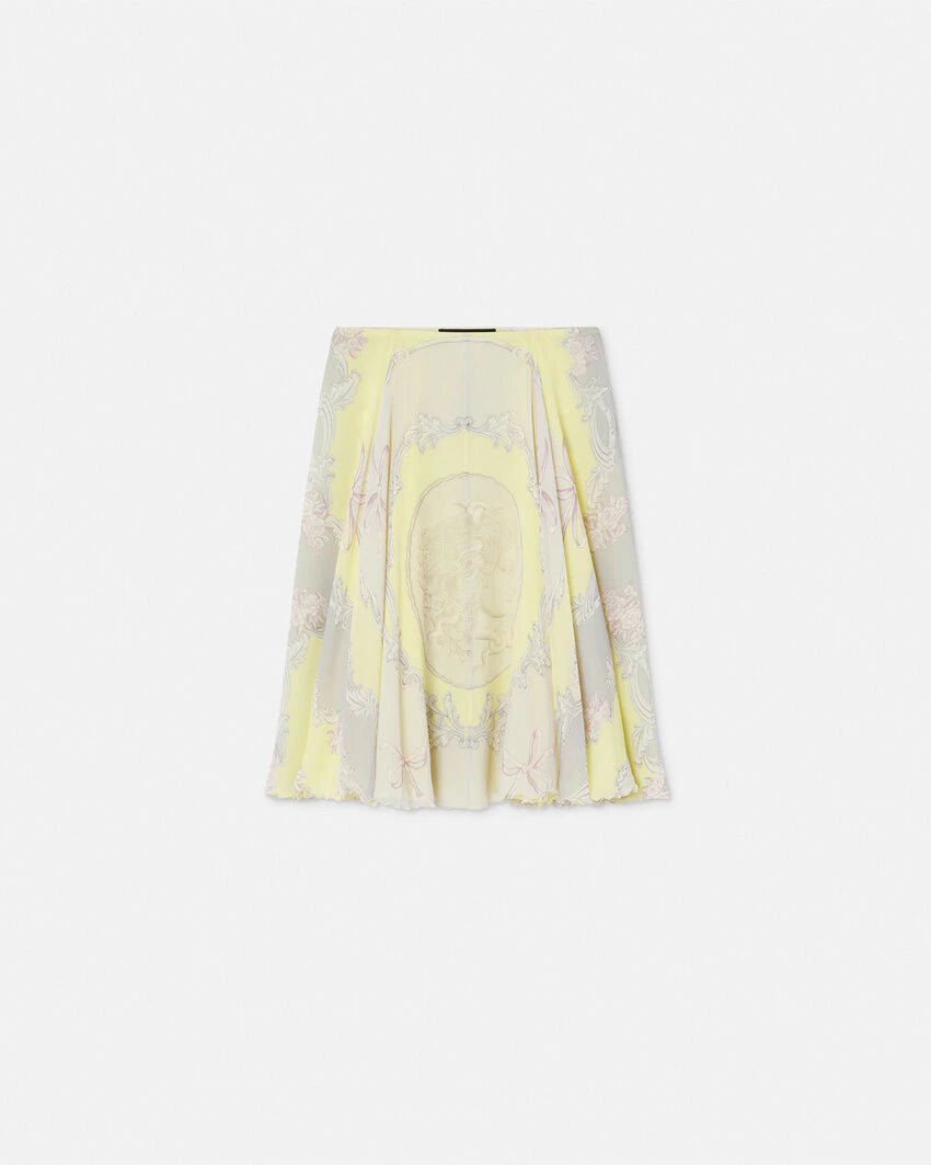 VERSACE CAMEO SILK CRÊPE FLOWY MIDI SKIRT