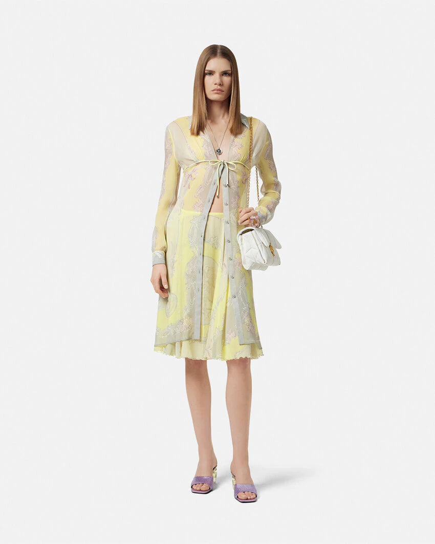 VERSACE CAMEO SILK CRÊPE FLOWY MIDI SKIRT