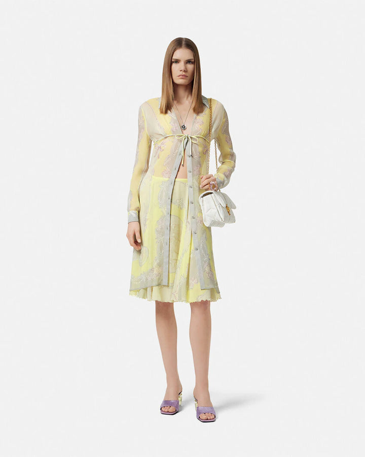 VERSACE CAMEO SILK CRÊPE FLOWY MIDI SKIRT