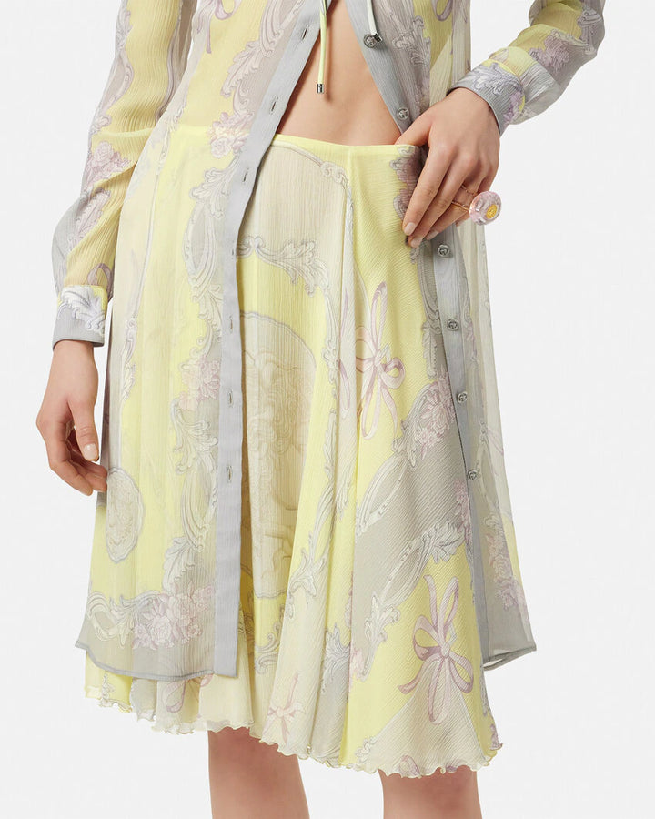 VERSACE CAMEO SILK CRÊPE FLOWY MIDI SKIRT