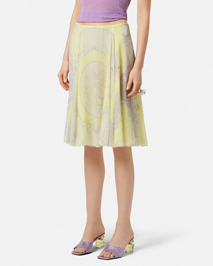 VERSACE CAMEO SILK CRÊPE FLOWY MIDI SKIRT