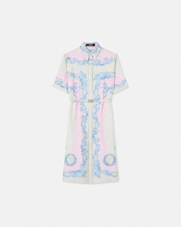 VERSACE CAMEO SILK MINI SHIRT DRESS