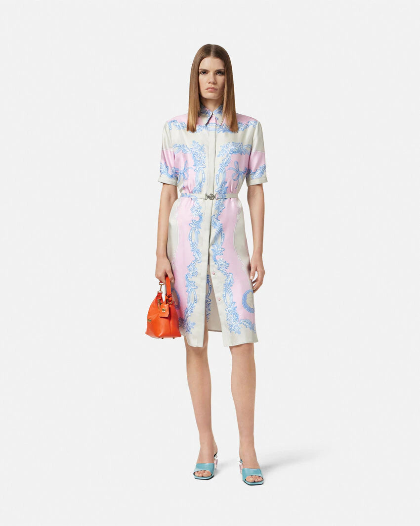 VERSACE CAMEO SILK MINI SHIRT DRESS