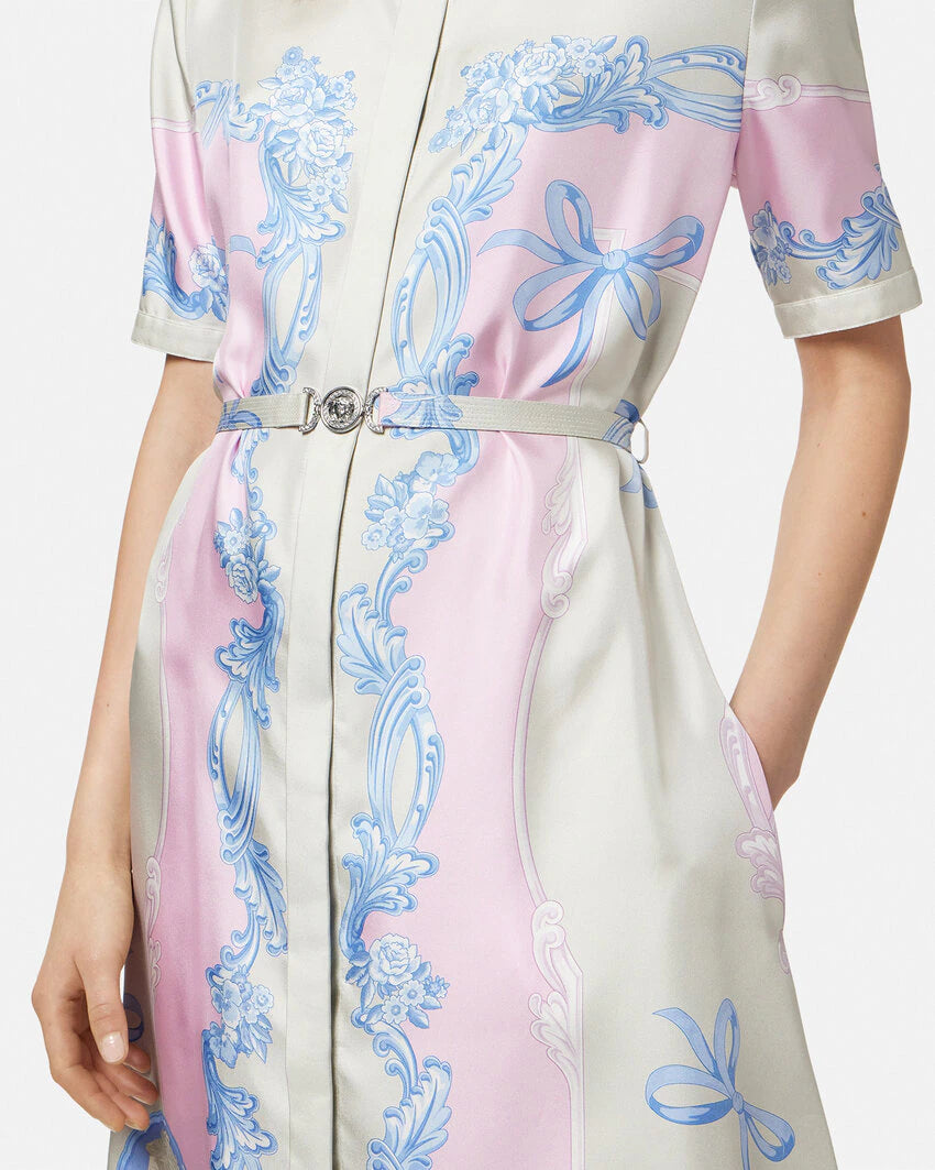 VERSACE CAMEO SILK MINI SHIRT DRESS