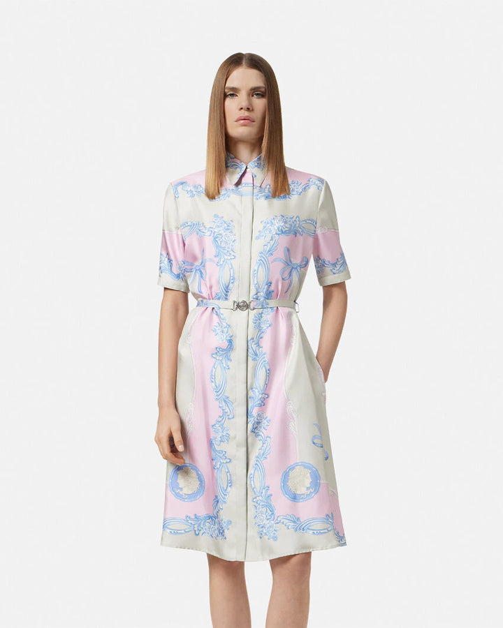 VERSACE CAMEO SILK MINI SHIRT DRESS