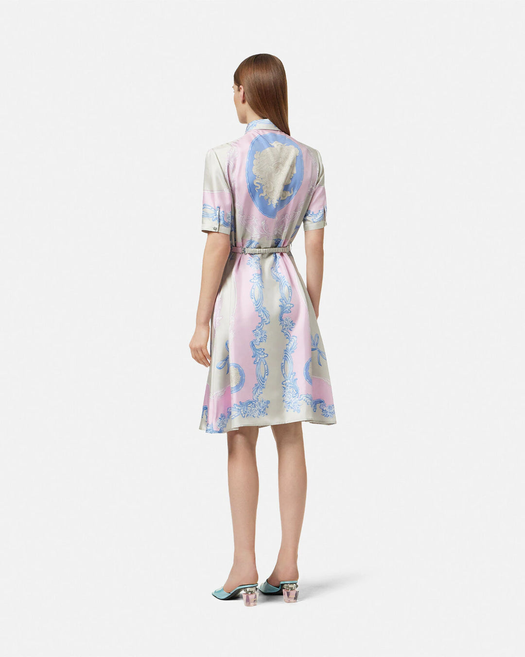 VERSACE CAMEO SILK MINI SHIRT DRESS