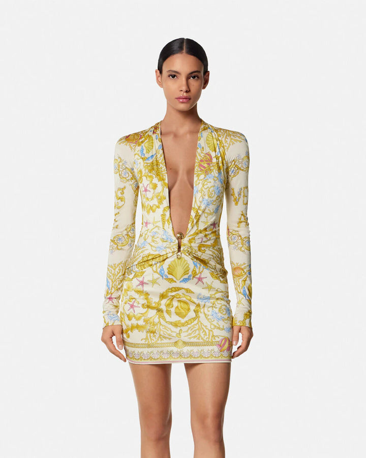 VERSACE SAFETY PIN UNDERWATER BAROCCO MINI DRESS