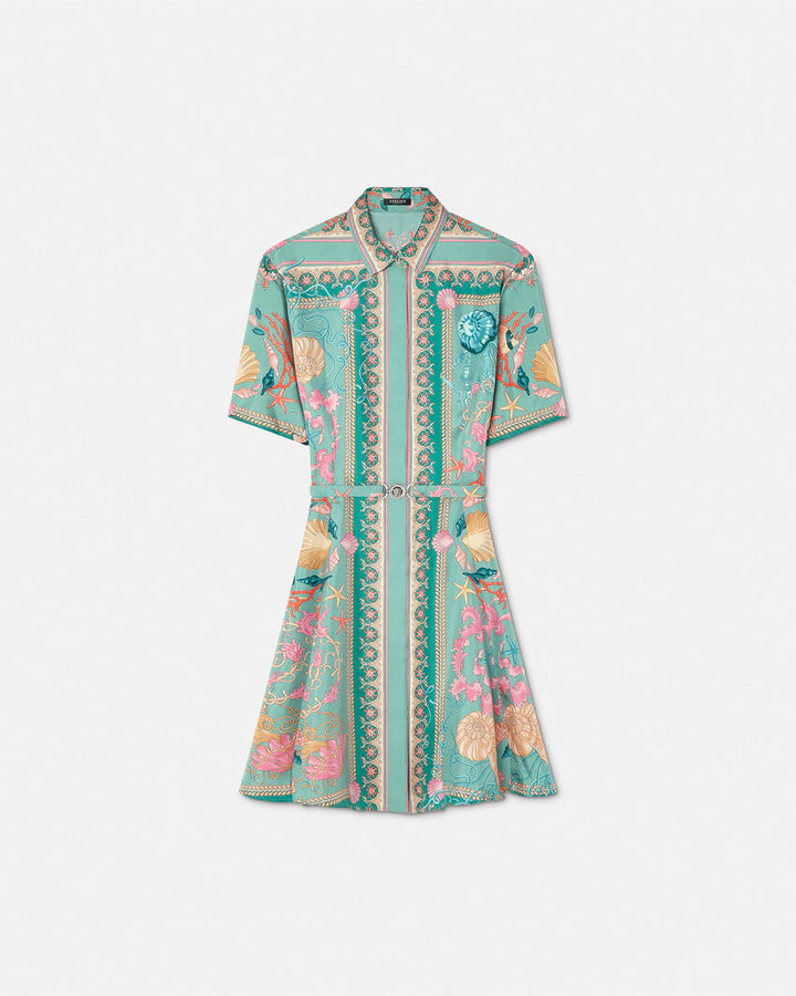 VERSACE UNDERWATER BAROCCO SILK MINI SHIRT DRESS