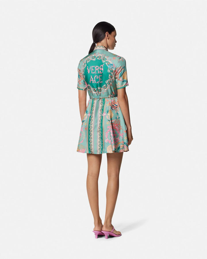 VERSACE UNDERWATER BAROCCO SILK MINI SHIRT DRESS