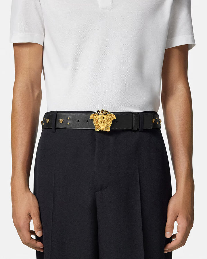 VERSACE Studded Medusa Leather Belt 1.6"