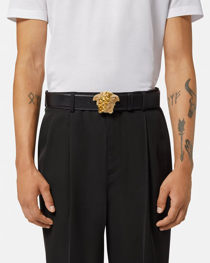 VERSACE  La Medusa Crystal Leather Belt 4 cm