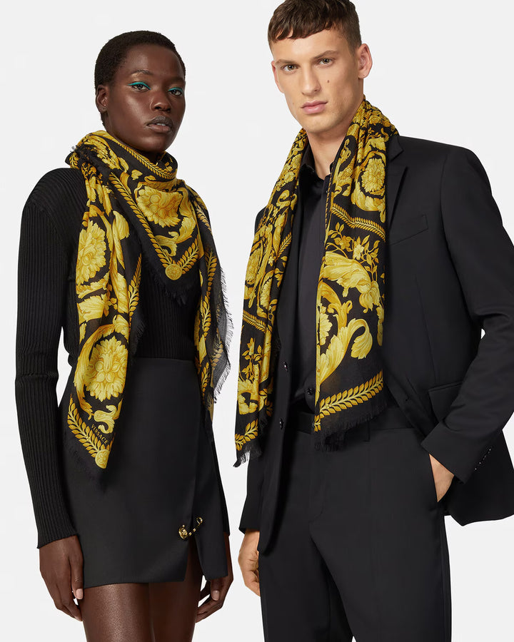 VERSACE Barocco Fringed Shawl 55"