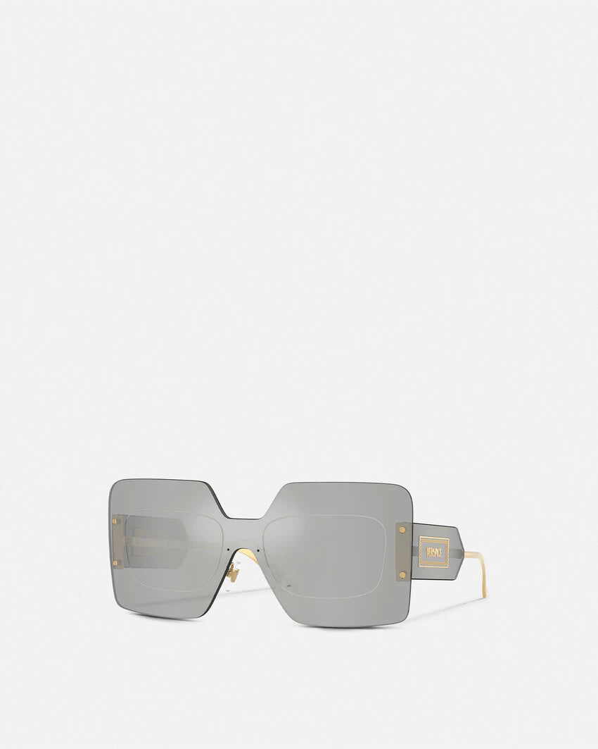 VERSACE DAMIER PLAQUE SQUARED SHIELD SUNGLASSES
