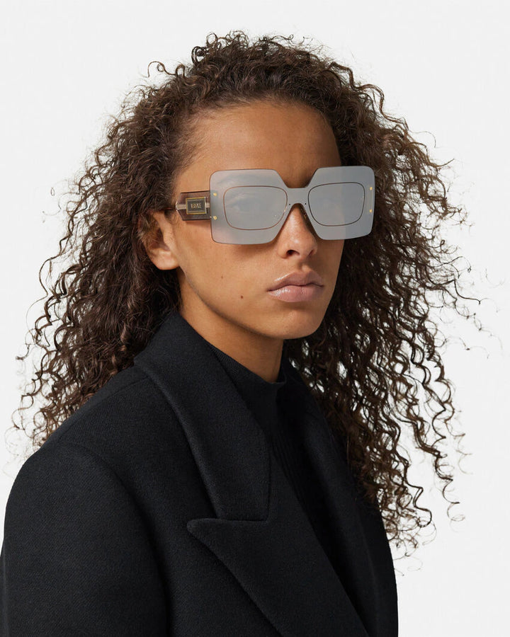 VERSACE DAMIER PLAQUE SQUARED SHIELD SUNGLASSES