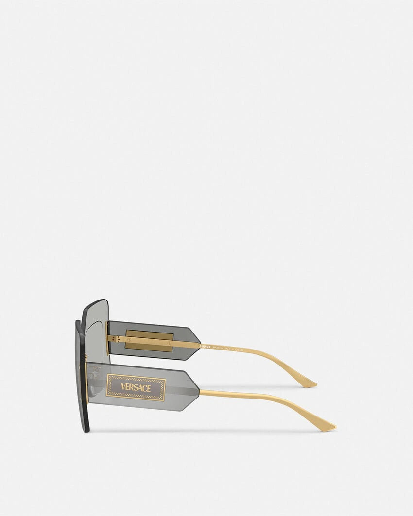 VERSACE DAMIER PLAQUE SQUARED SHIELD SUNGLASSES