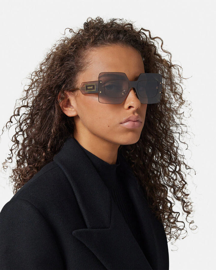 VERSACE DAMIER PLAQUE SQUARED SHIELD SUNGLASSES