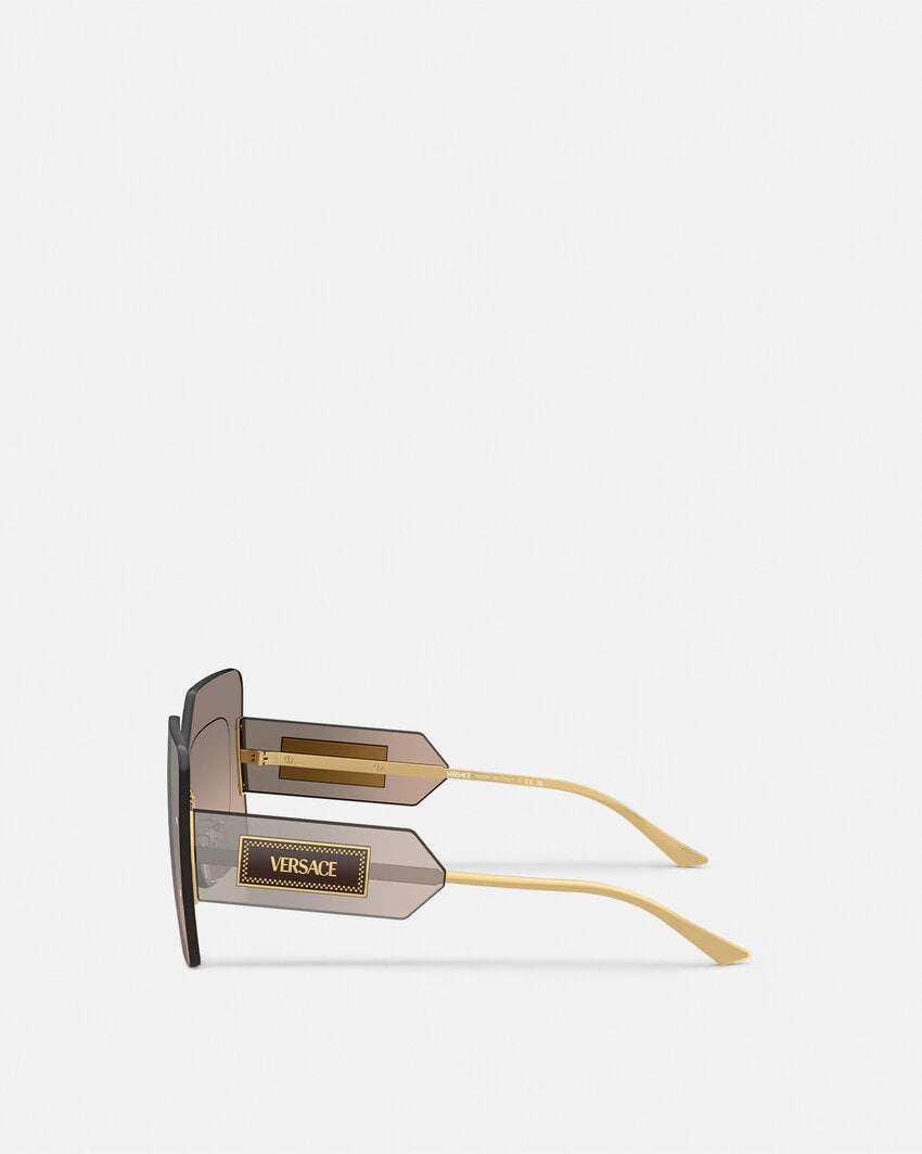 VERSACE DAMIER PLAQUE SQUARED SHIELD SUNGLASSES