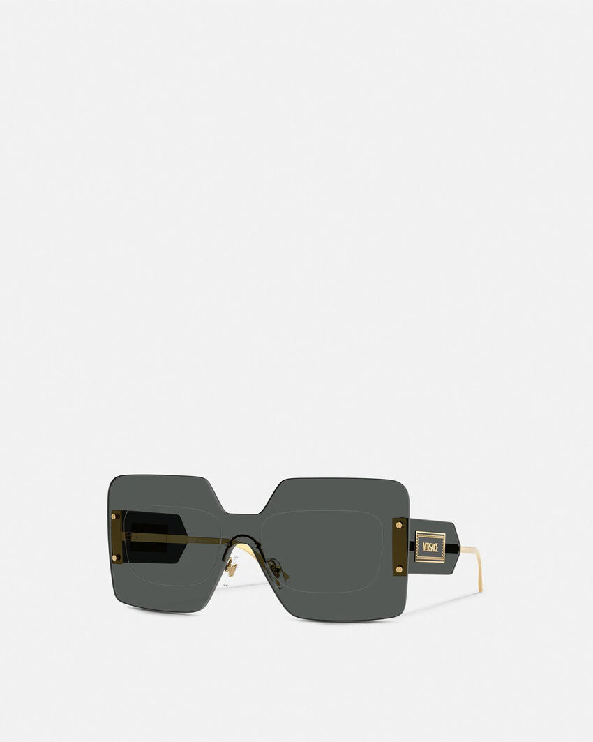 VERSACE DAMIER PLAQUE SQUARED SHIELD SUNGLASSES