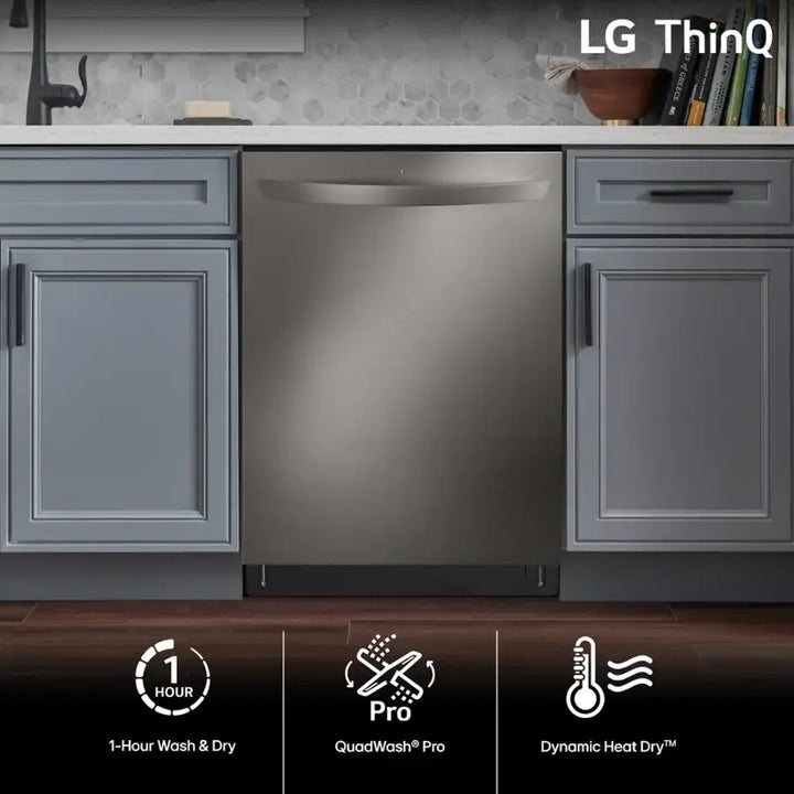 LG - 24" Top Control Smart Built-In Stainless Steel Tub Dishwasher with 3rd Rack, QuadWash Pro and 42dba - PrintProof Black Stainless