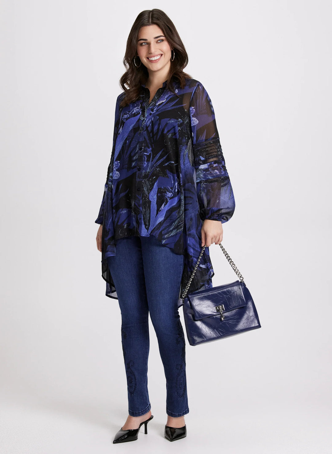 LAURA Tropical Button-Down Blouse
